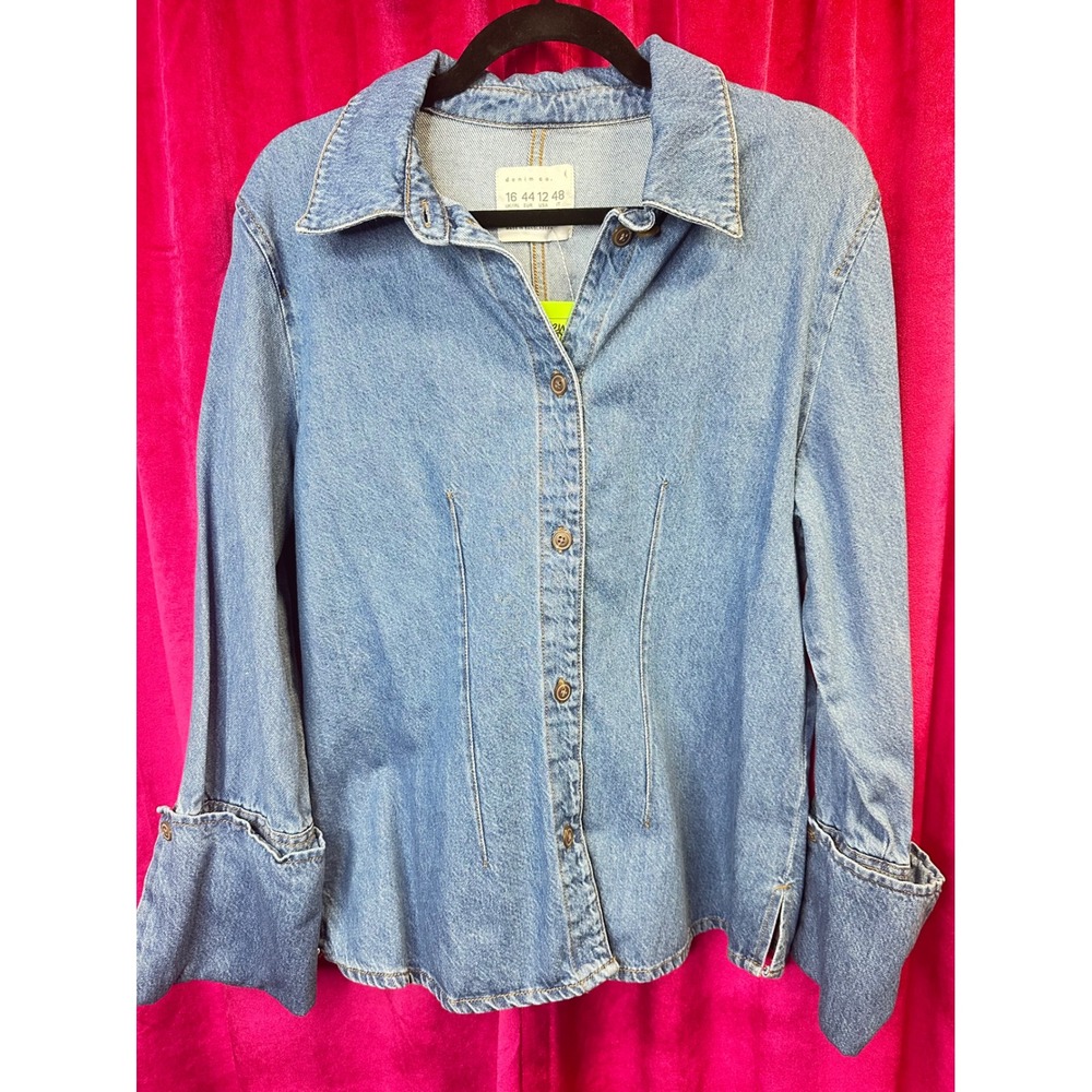 Denim Co Primark Women Light Wash Cotton Denim Button Down Shirt Tailored Sz 12